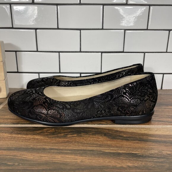 SAS Scenic Womens 7 Narrow Shoes Black Multicolor Lace Print Leather Ballet Flat - Picture 1 of 12